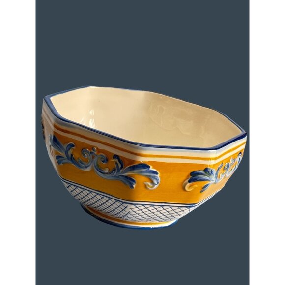 Fitz Floyd Ricamo Trattoria Octagonal Ceramic Bowl Yellow & Blue 6 1/4" - Picture 2 of 6